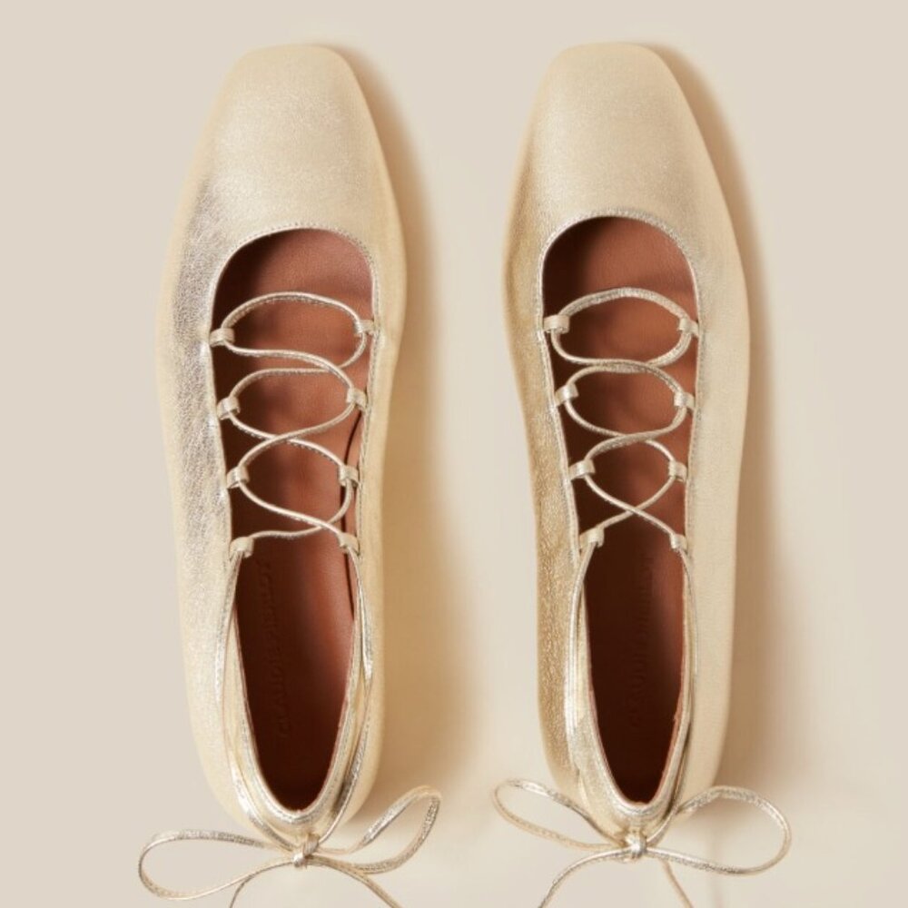 Claudie Pierlot Gold Leather Ballet Flats (same company as Sandro and Maje)